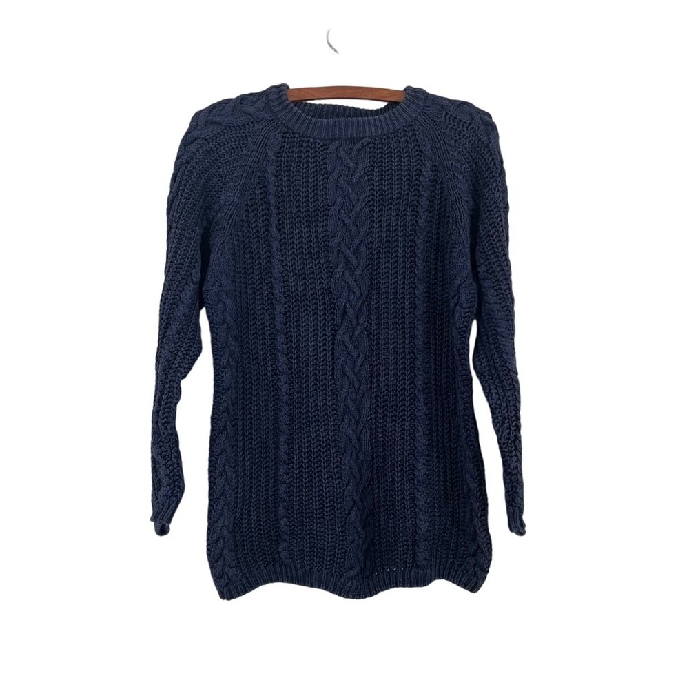 Vintage Hunters Run Navy Blue Ramie Cable Knit Fisherman Sweater Womens Size S